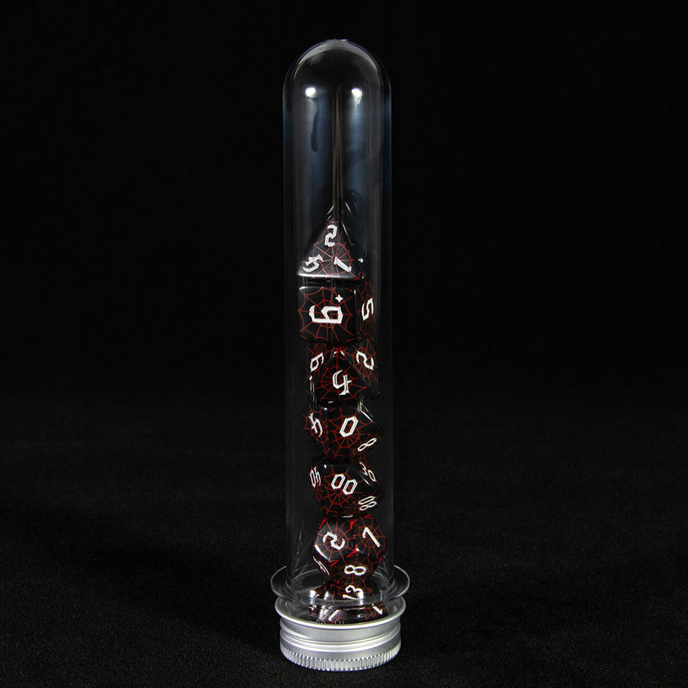 7pcs DND Polyhedral Dice Set Creative Spider Web Design Dice D4-D20 with Tube Playing Table Game for Bar Party Club