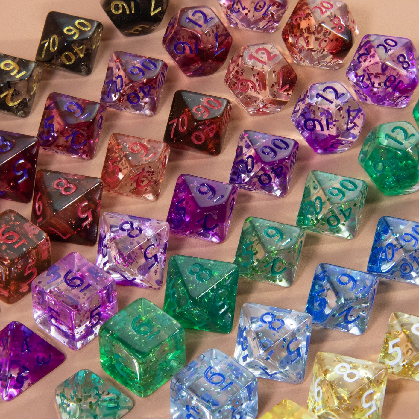 Glitter and Nebula Effect DND Dice Set 7pcs D4-D20 Polyhedral Dice for Role Playing Game Board Game Accessories As Gift