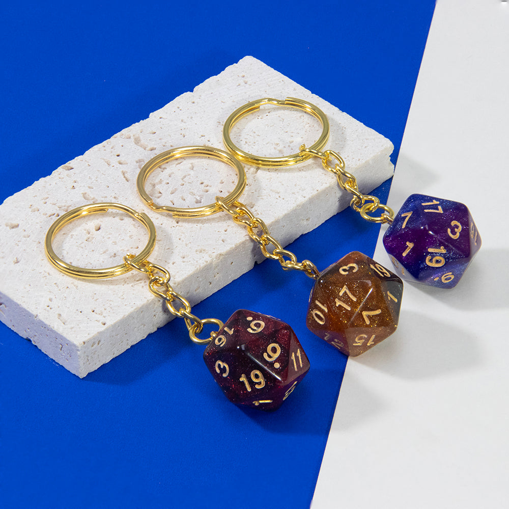 Starry Sky Effect Dice Keychain Fashion Dice Charm Keyring for Pouch Hand Bag Car Pendant