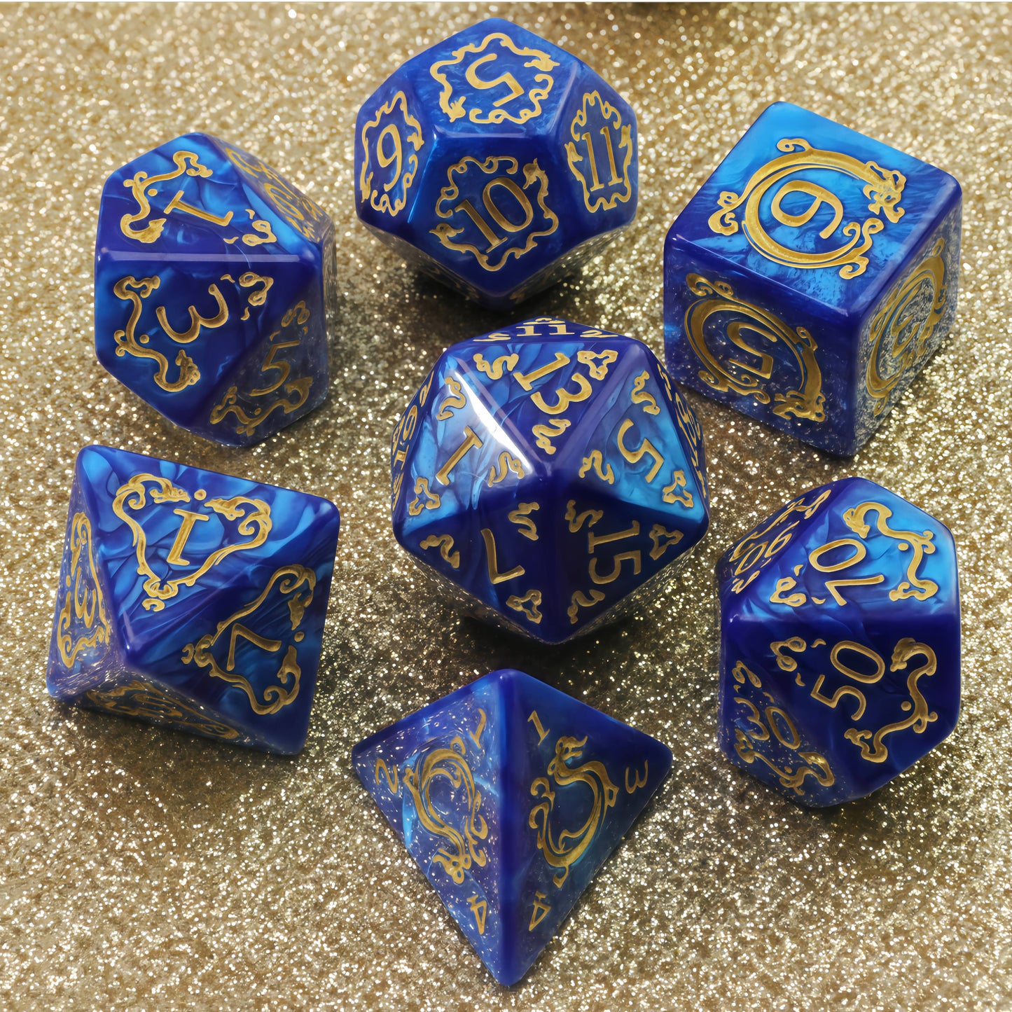 DNDGame Polyhedral Dice Set Dragon Pattern 7pcs of D4 D6 D8 D10 D10% D12 D20 for RPG Board Game Accessories