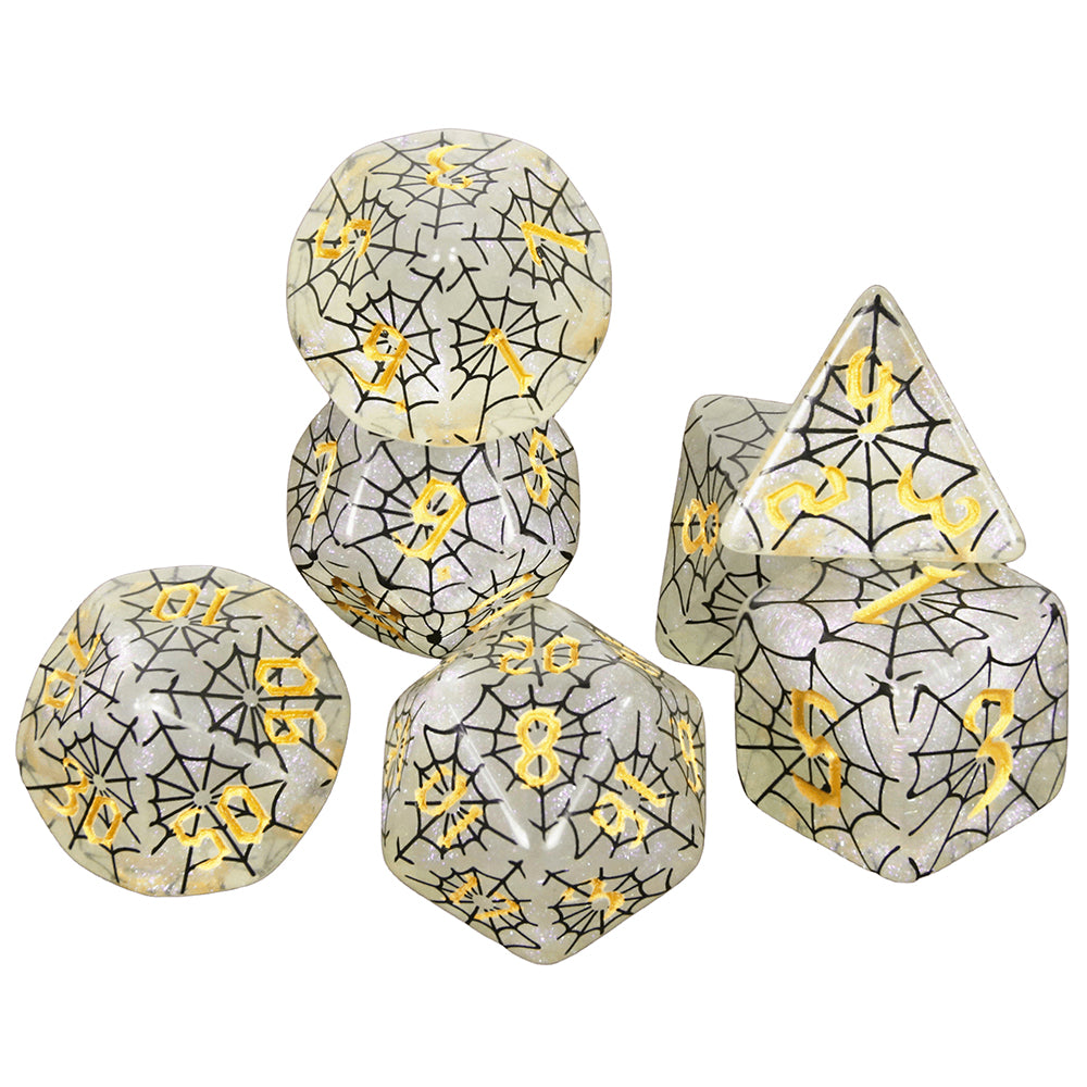 DND Dice Set - 7pcs Board Game Dice with Black Spider Web Pattern D4-D20 for DND Role Playing Game Entertainment Tabletop Game