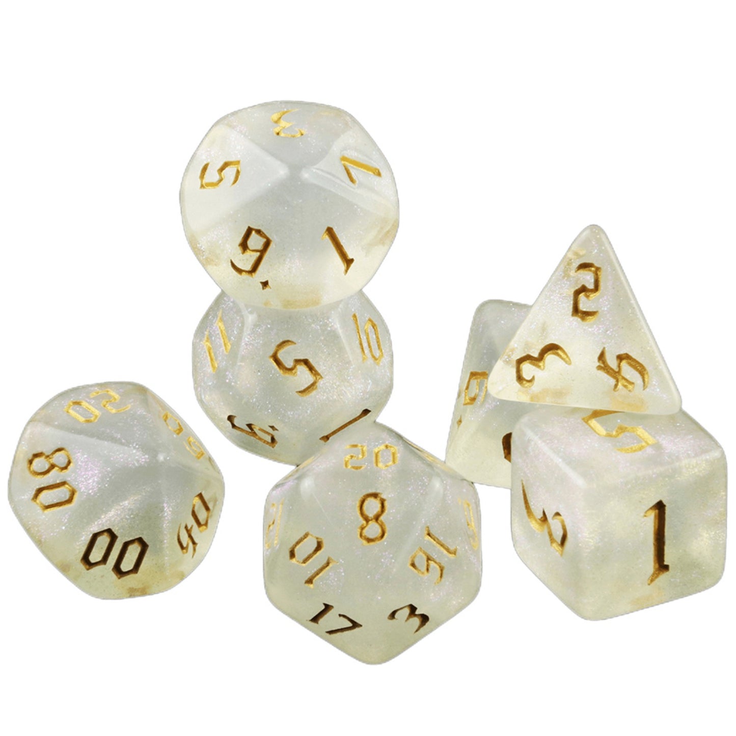 Glitter Effect Polyhedral Dice Set 7 Pieces Game Dice with Tube for Souvenirst Entertainment DND RPG Board Game