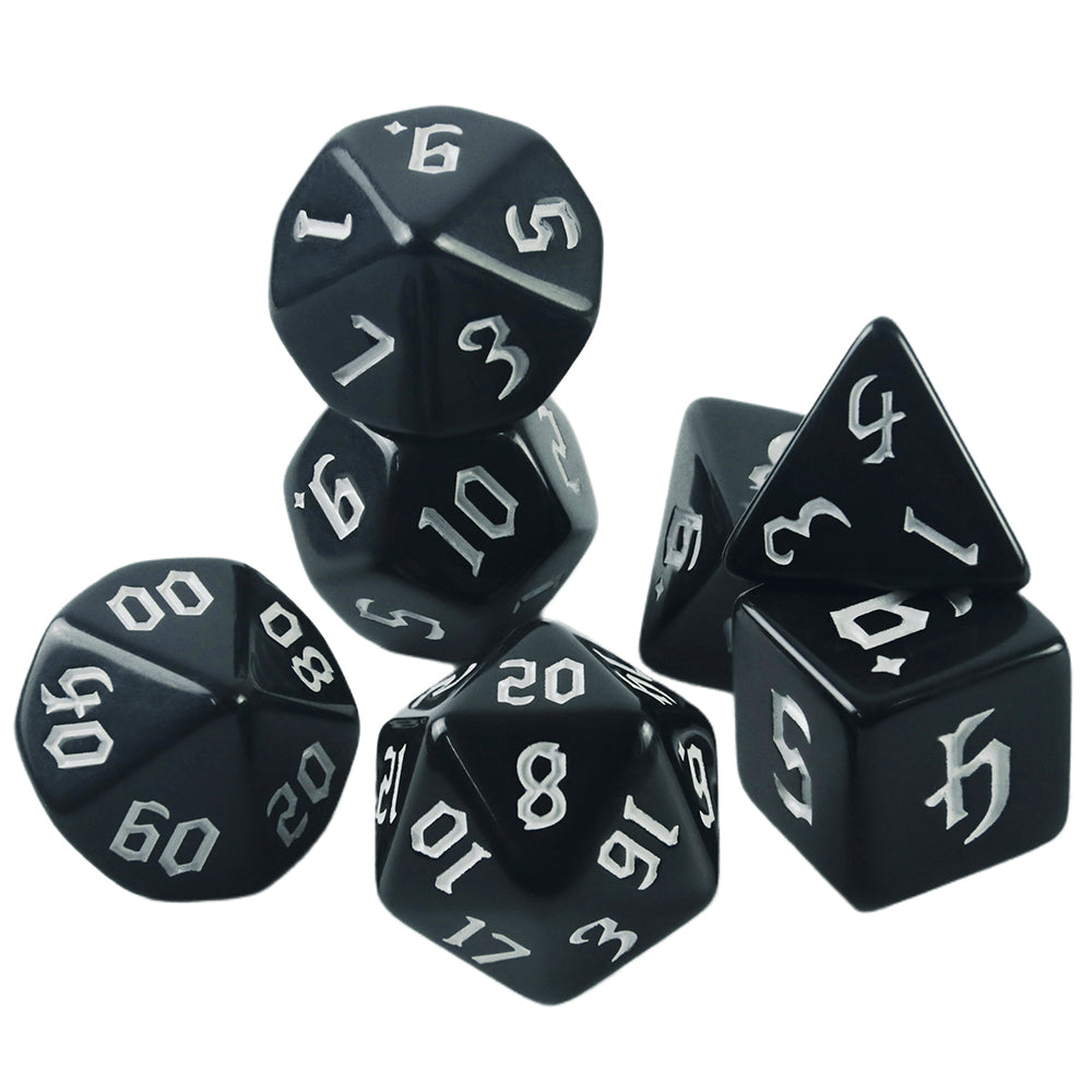 Opaque Dice Set 7pcs Game Black Dice Polyhedral Dice Set for Entertainment Toys & Games Accessories 7pcs - D4 D6 D8 D10 D00 D12 D20 with Tube