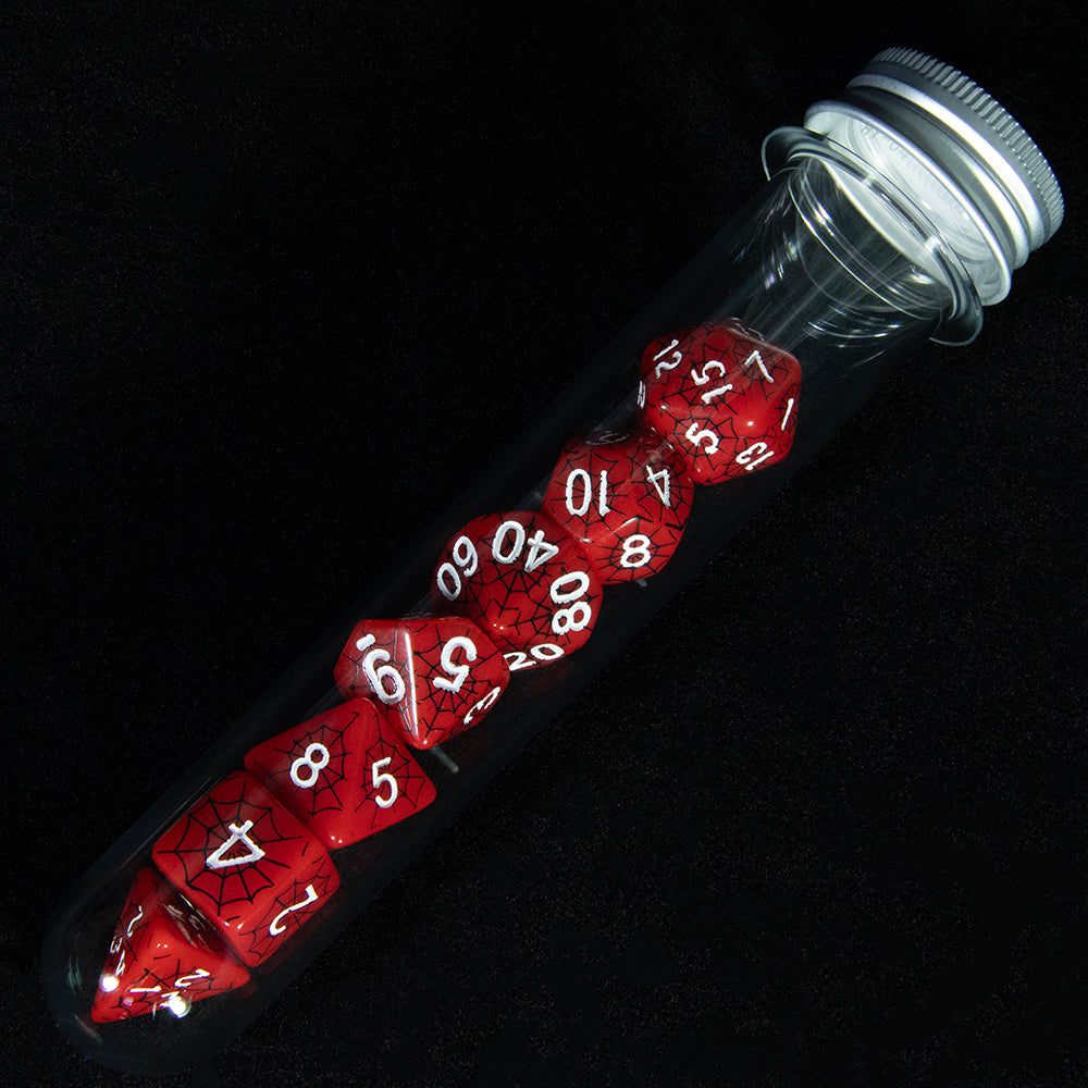 7pcs DND Polyhedral Dice Set Creative Spider Web Design Dice D4-D20 with Tube Playing Table Game for Bar Party Club