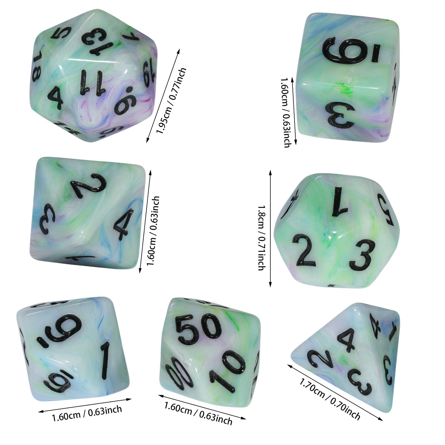 DND Dice Mixing Color Polyhedral Dice 7pcs Game Dice D4-D20 for Tabletop Game DND TRPG, as Gift and Collection
