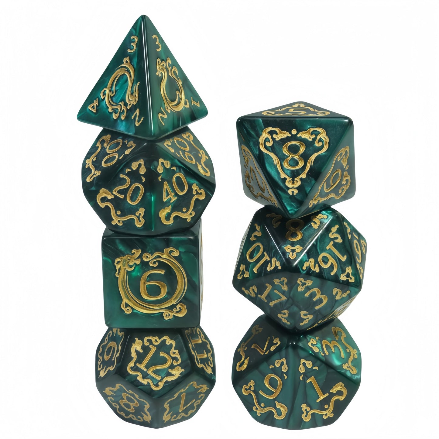 DNDGame Polyhedral Dice Set Dragon Pattern 7pcs of D4 D6 D8 D10 D10% D12 D20 for RPG Board Game Accessories