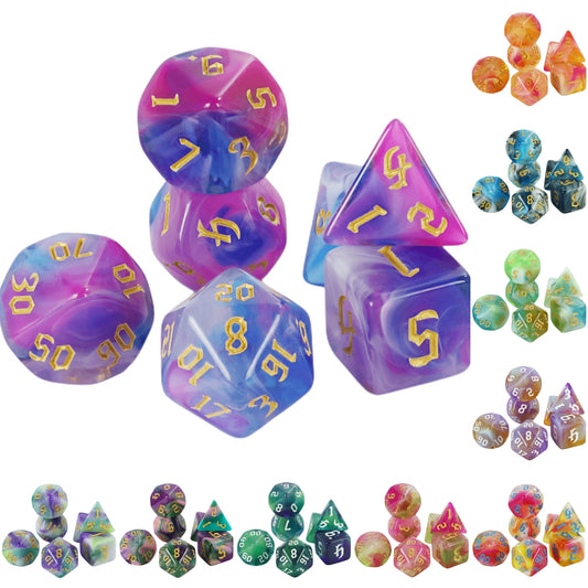 DND Dice Set 7 PCS Polyhedral Game Dice Mixing Color DND Role Playing Dice for Dungeon Game DND RPG Magic Game Table Games Dice D4 D6 D8 D10 D12 D20