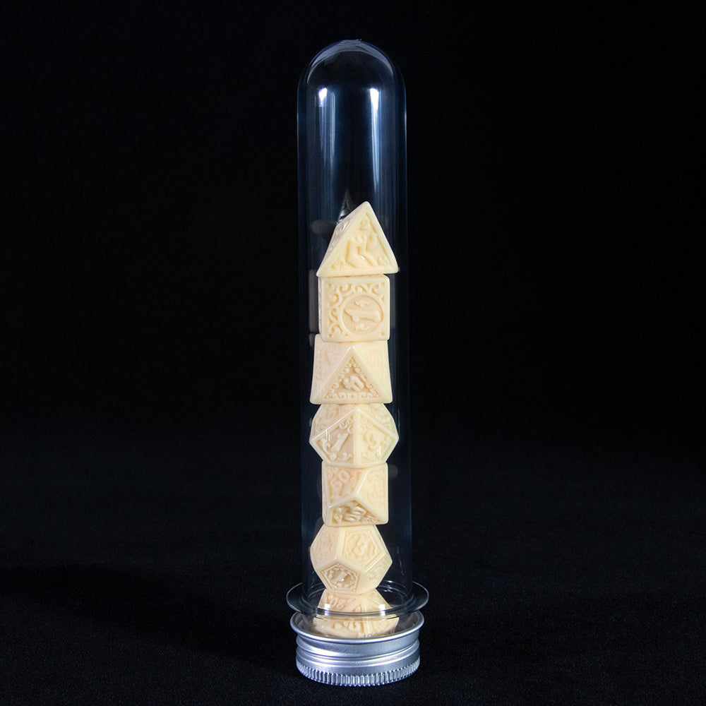 Engraved with Textures Pattern Dice 7pcs DND Polyhedral Dice with Tube for DND RPG Table Game Accessories