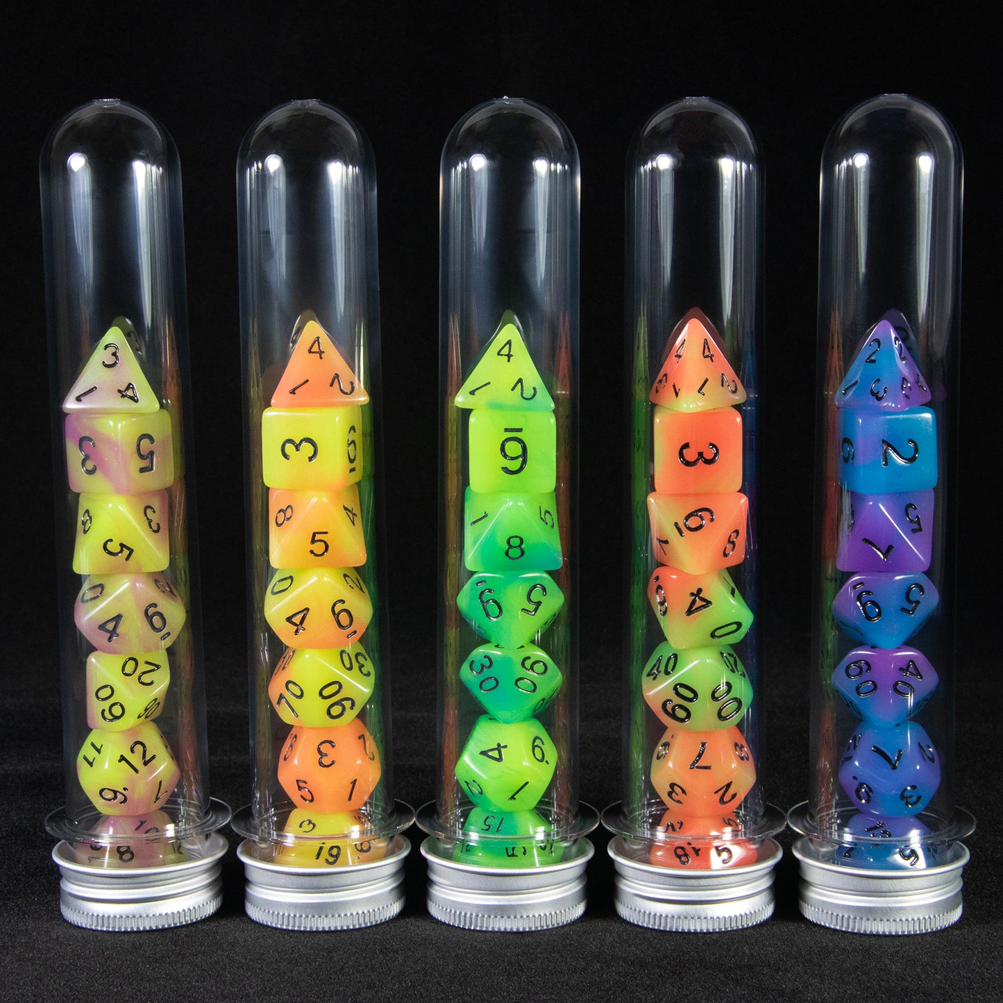 Double Color Glow in The Dark Dice 7Pcs Luminous Polyhedral Dice Set D4-D20 with Tube for D&D Tabletop Role-Playing Games