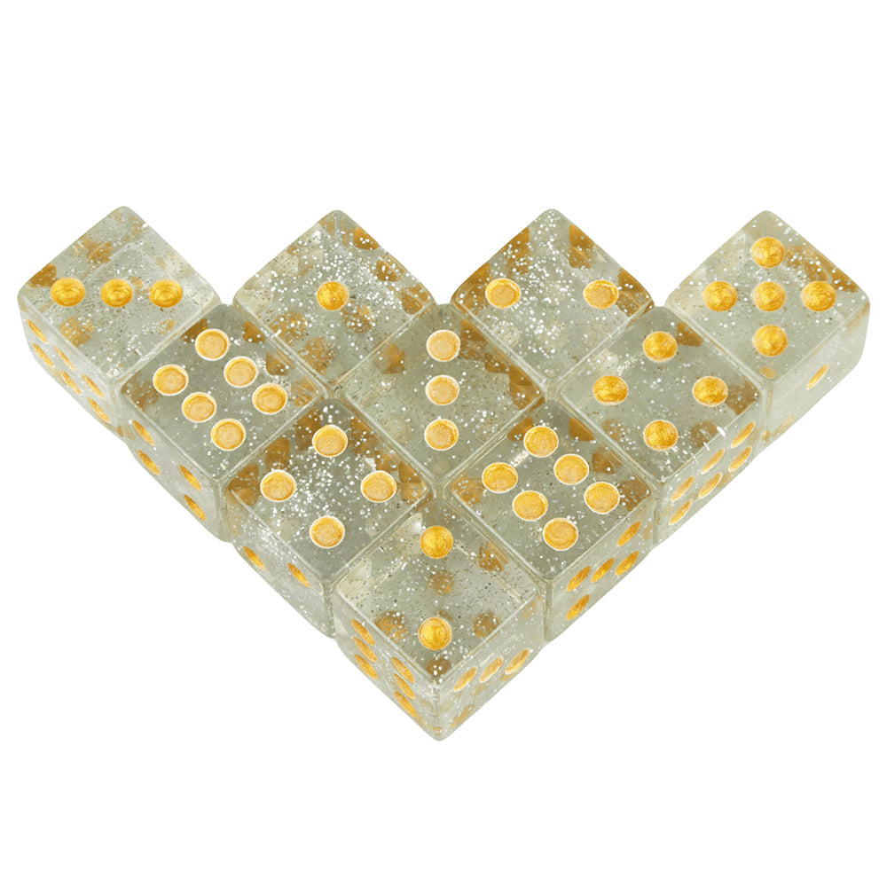 16mm Dice Set for Tabletop Games, 10pcs  6 Sided Dice, Transparent Glitter Effect, Acrylic Square-Corner Dice for Board Games DND TRPG