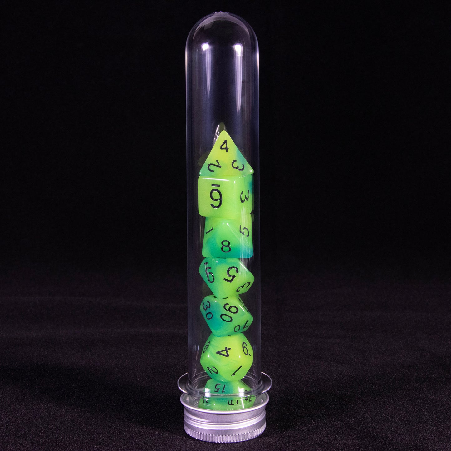 Double Color Glow in The Dark Dice 7Pcs Luminous Polyhedral Dice Set D4-D20 with Tube for D&D Tabletop Role-Playing Games