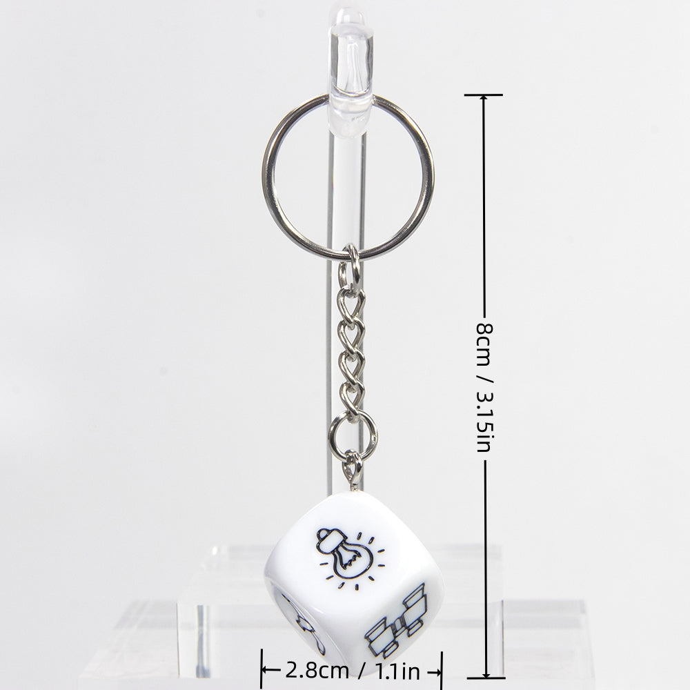 Engraved Pattern dice keychain Kid Creative Birthday Gift key holder for Handbag, Phone Fine Pendant