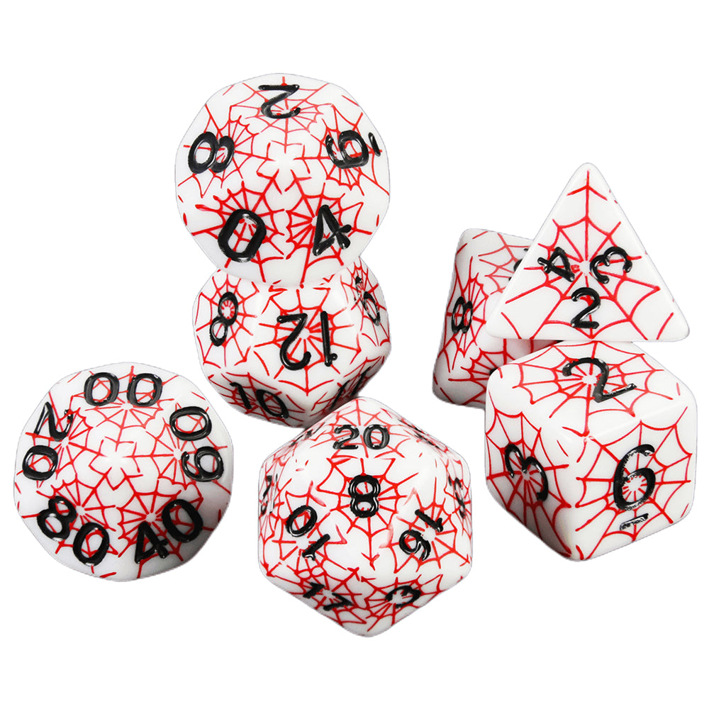 DND Dice Set - 7pcs Board Game Dice with Red Spider Web Pattern D4-D20 for DND Role Playing Game Entertainment Supplies, Perfect Gift for DND Player