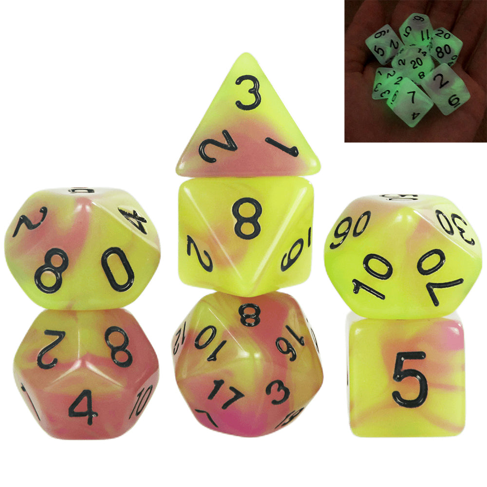 7-Piece Glow-in-the-Dark Polyhedral Dice Set for Board Game DND TRPG