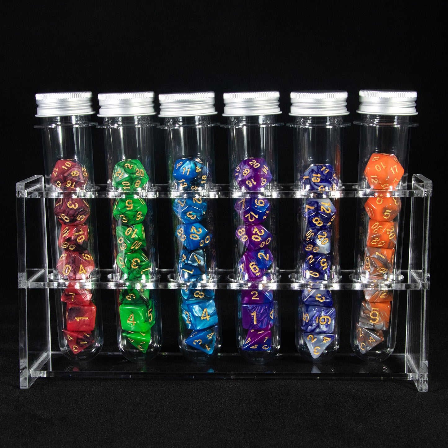 DND Polyhedral Dice Magic Color Dice for DND RPG Table Board Roll Playing Games, Complete 42PCS Dice with 6pcs Tube, 1pc Tube Rack