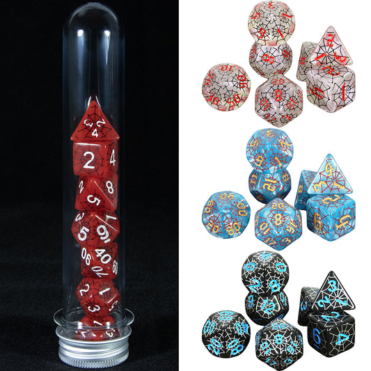 7pcs DND Polyhedral Dice Set Creative Spider Web Design Dice D4-D20 with Tube Playing Table Game for Bar Party Club