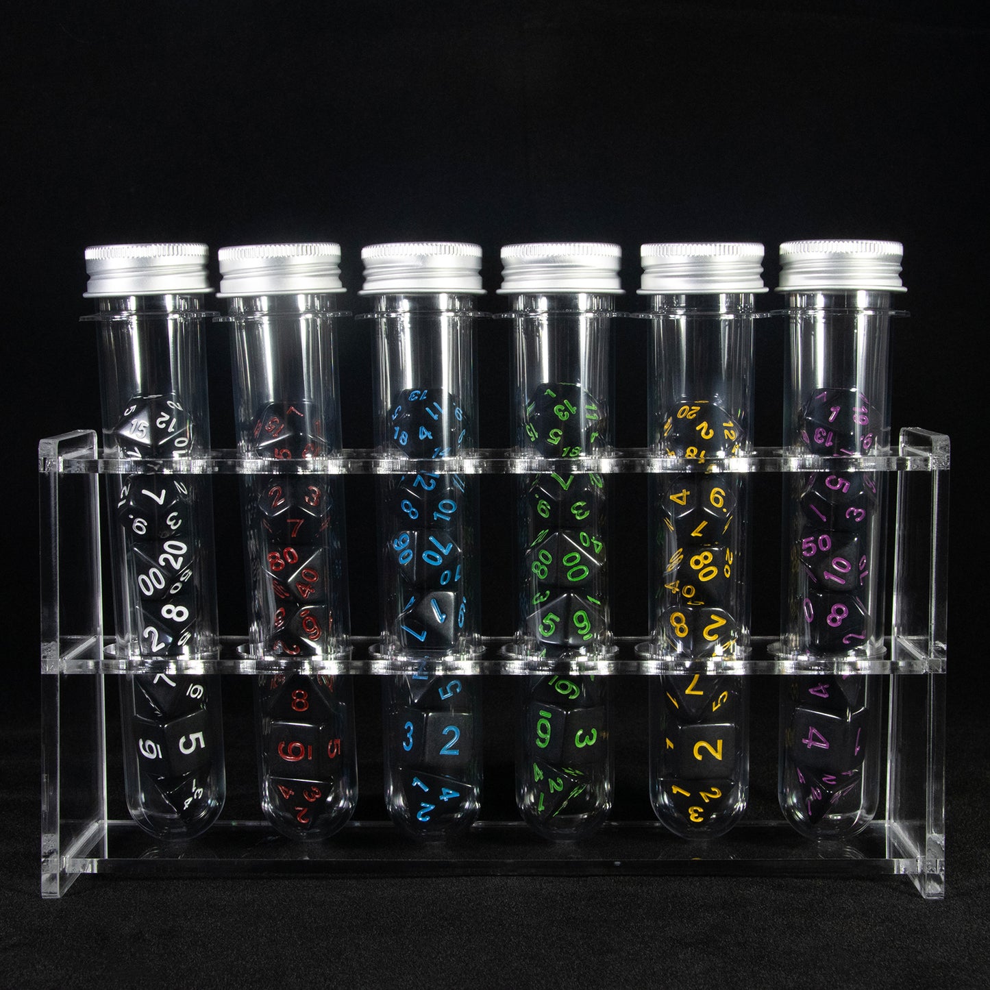 Opaque Colour Acrylic Polyhedral Dice Board Game Dice for RPG, DND Table Board Roll Playing Games Accessories, 42pcs Dice with 6pcs Tube, 1pc Tube Rack