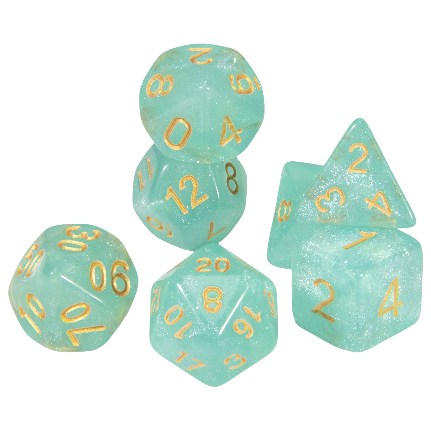 Polyhedral Dice with Glitter 7pcs DND Digital Dice Set for Tabletop Board Game DND RPG COC Game Accessories