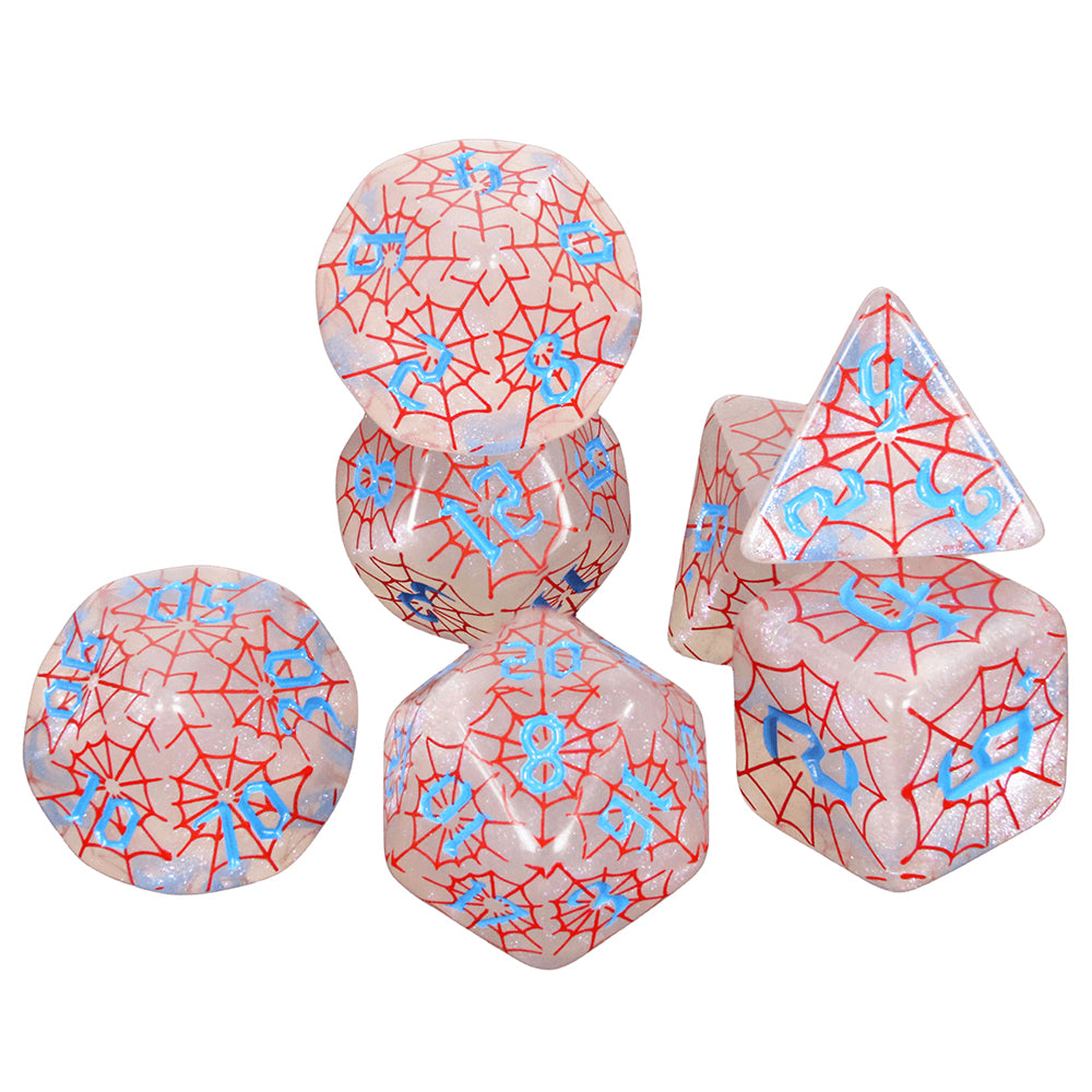 DND Dice Set - 7pcs Board Game Dice with Red Spider Web Pattern D4-D20 for DND Role Playing Game Entertainment Supplies, Perfect Gift for DND Player