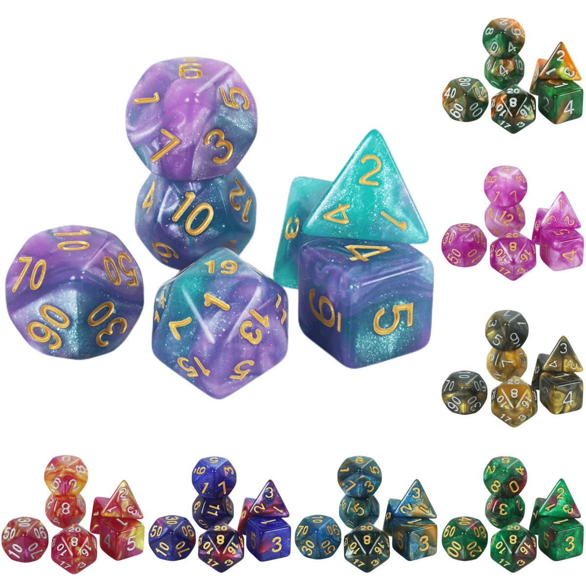 Colorful Galaxy Themed Polyhedral Dice Set D4-D20 for Entertainment Tabletop Games Party Games