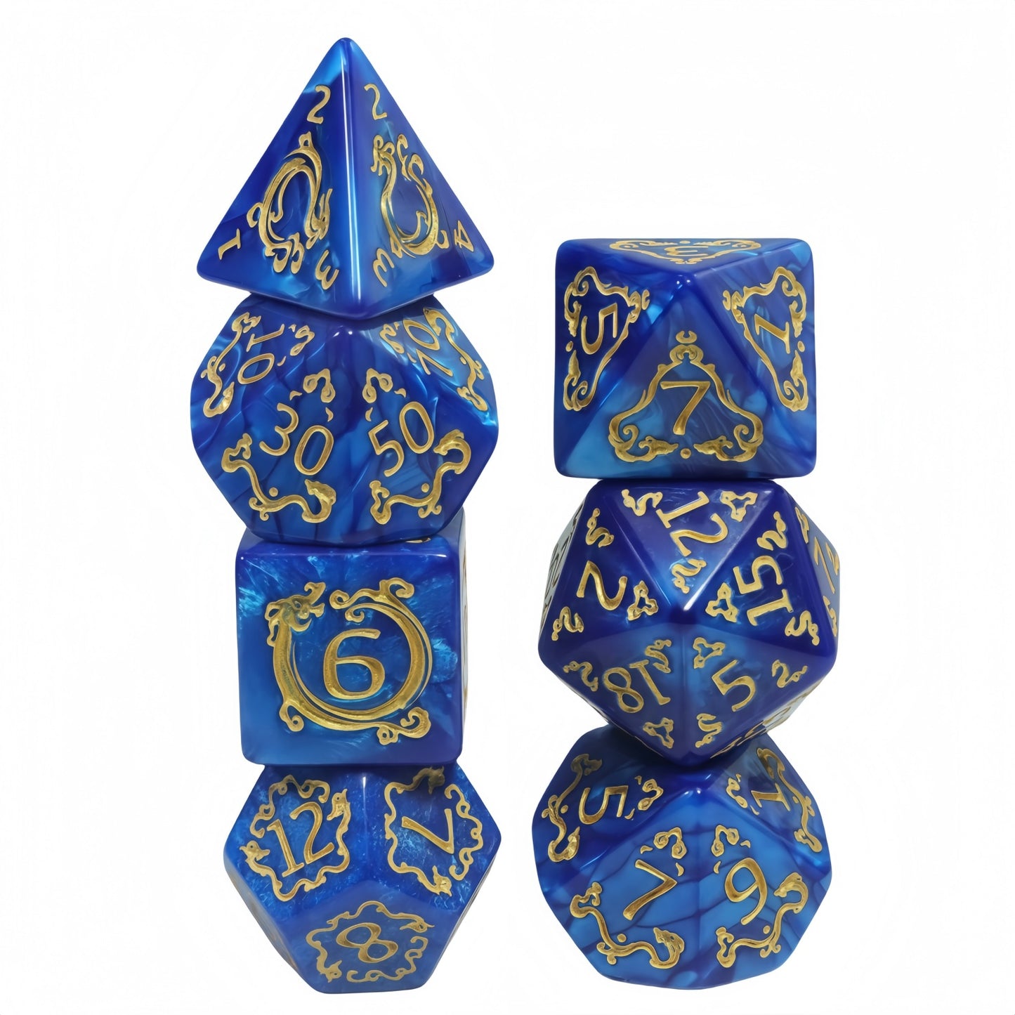 DNDGame Polyhedral Dice Set Dragon Pattern 7pcs of D4 D6 D8 D10 D10% D12 D20 for RPG Board Game Accessories