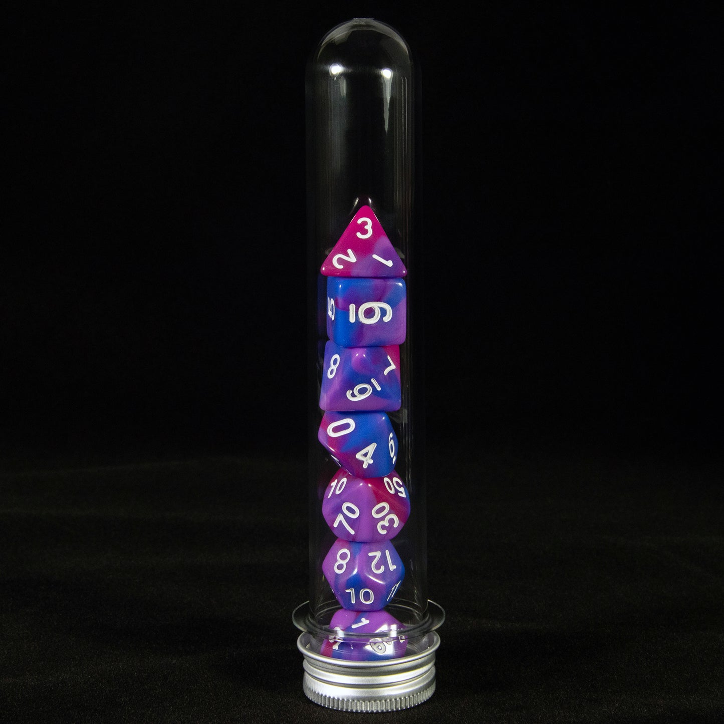 Mixing Colors Dice Set DND Polyhedral Dice for D&D Board Game and Role Playing Game Accessorie 7pcs dice - D4-D20,with Tube