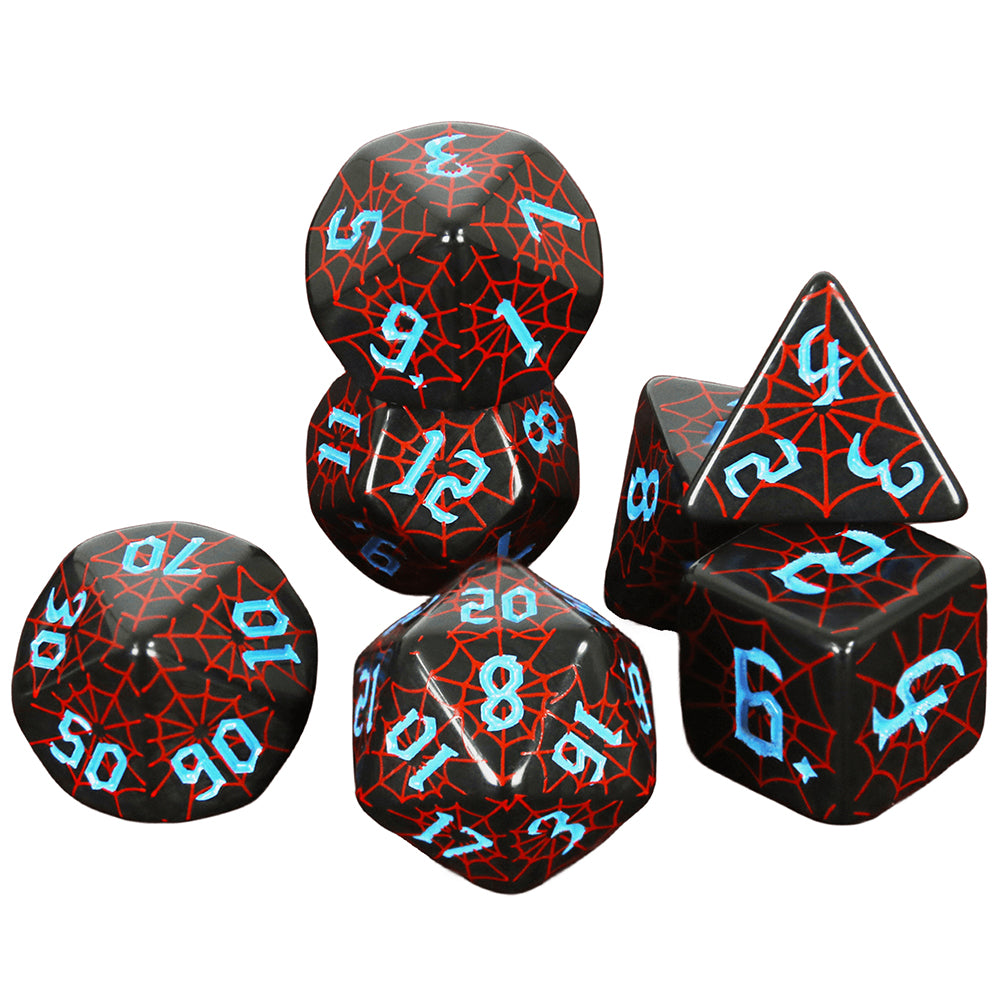 DND Dice Set - 7pcs Board Game Dice with Red Spider Web Pattern D4-D20 for DND Role Playing Game Entertainment Supplies, Perfect Gift for DND Player