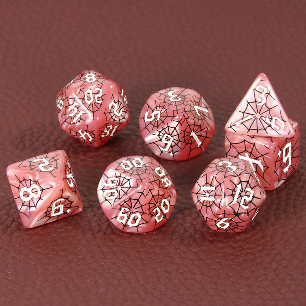 DND Dice Set - 7pcs Board Game Dice with Black Spider Web Pattern D4-D20 for DND Role Playing Game Entertainment Tabletop Game