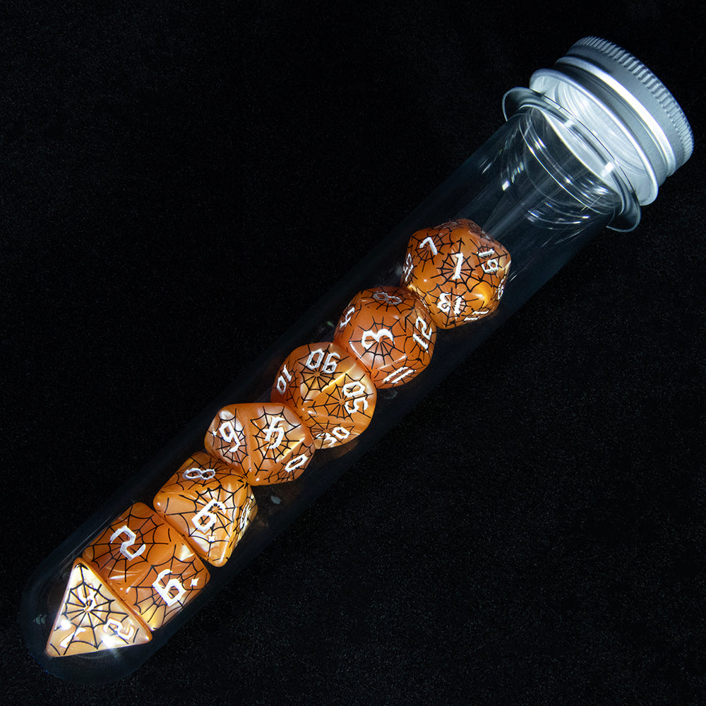7pcs DND Polyhedral Dice Set Creative Spider Web Design Dice D4-D20 with Tube Playing Table Game for Bar Party Club