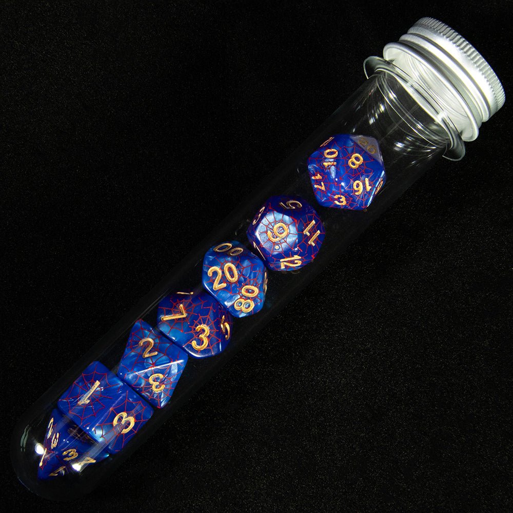 7pcs DND Polyhedral Dice Set Creative Spider Web Design Dice D4-D20 with Tube Playing Table Game for Bar Party Club