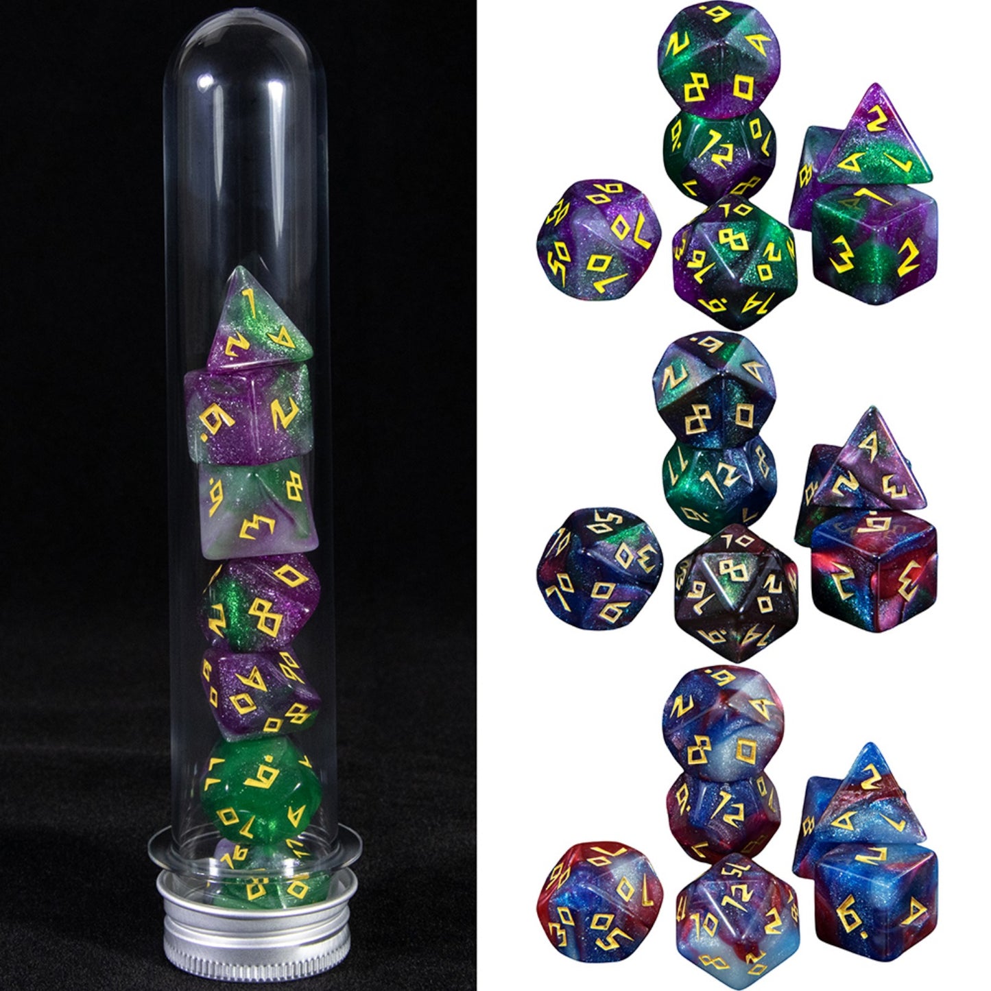 DND Polyhedral Dice Set 7pcs/Set Mixed Color Dice with Tube for DND RPG Game Board Game Prop, As Souvenir Gift