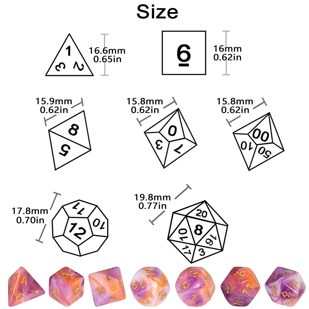 DND Dice Set Acrylic Polyhedral Dice 7 Pieces Mixed Colour Glitter Games Dice for RPG DND Board Game Accessories