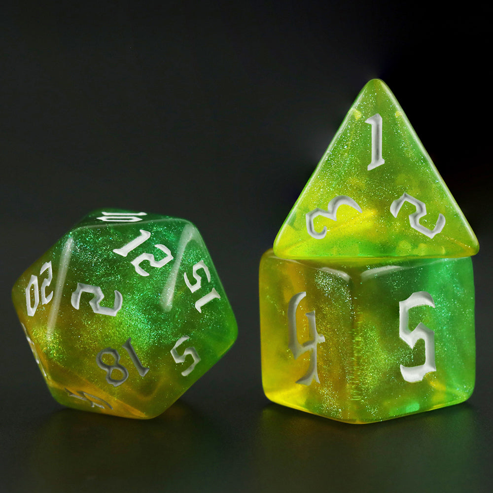 Polyhedral Dice Set - DND Role Playing Dice for Dungeons Game RPG Table Games, Double-Color with Glitter Effect, 7pcs