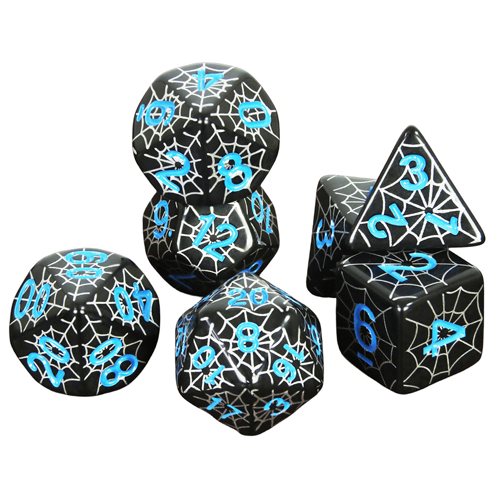 Board Game Dice - 7pcs Polyhrdral Dice D4-D20 Digital Dice with Silver Spider Web Pattern for DND TRPG Board Game Accessories, Perfect Gift DND Enthusiast