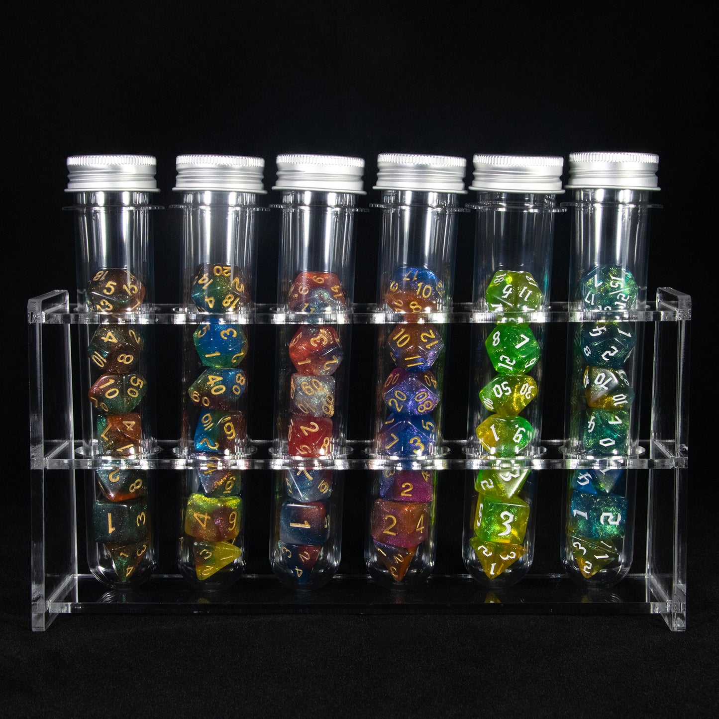 Glitter and Mixed Color Polyhedral Dice Set for DND RPG Table Game, 42pcs Dice with 6pcs Tube, 1pc Tube Rack, As Souvenir Gift