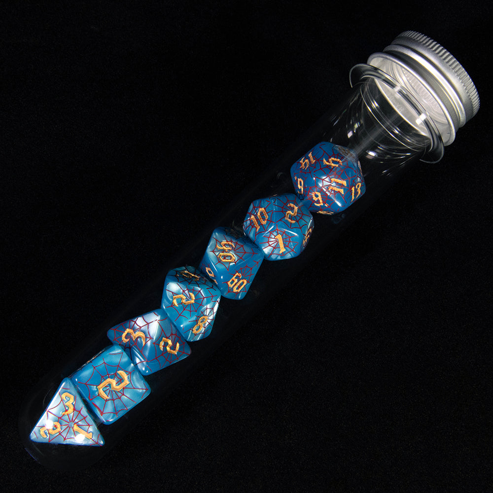 7pcs DND Polyhedral Dice Set Creative Spider Web Design Dice D4-D20 with Tube Playing Table Game for Bar Party Club