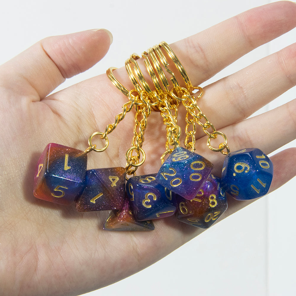 Galaxy Effect Dice Keychains D4-D20 Dice Keyring Car Bag Keychains Key Holder Men Women Gift