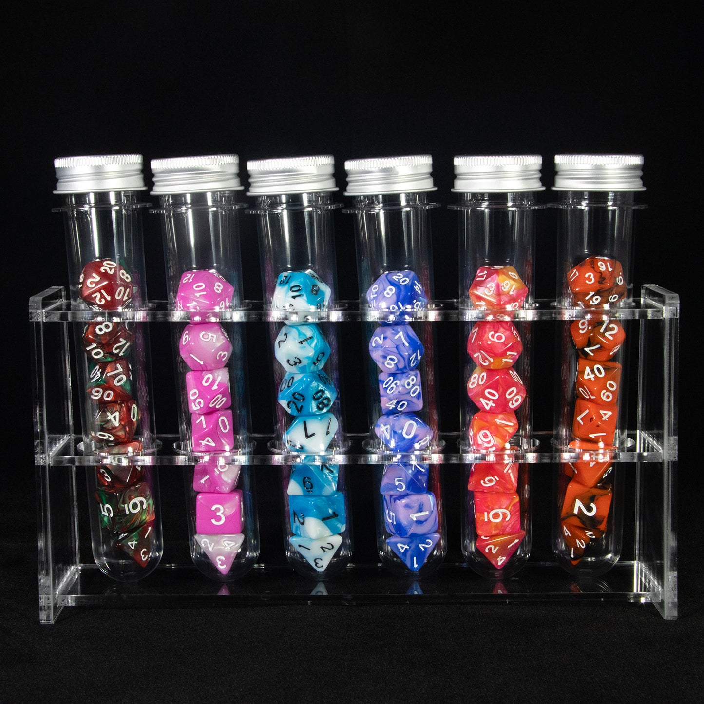 DND Polyhedral Dice Magic Color Dice for DND RPG Table Board Roll Playing Games, Complete 42PCS Dice with 6pcs Tube, 1pc Tube Rack