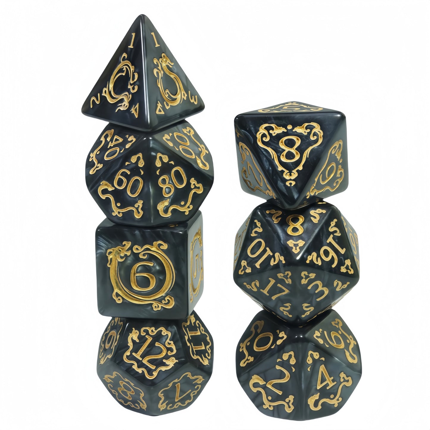 DNDGame Polyhedral Dice Set Dragon Pattern 7pcs of D4 D6 D8 D10 D10% D12 D20 for RPG Board Game Accessories