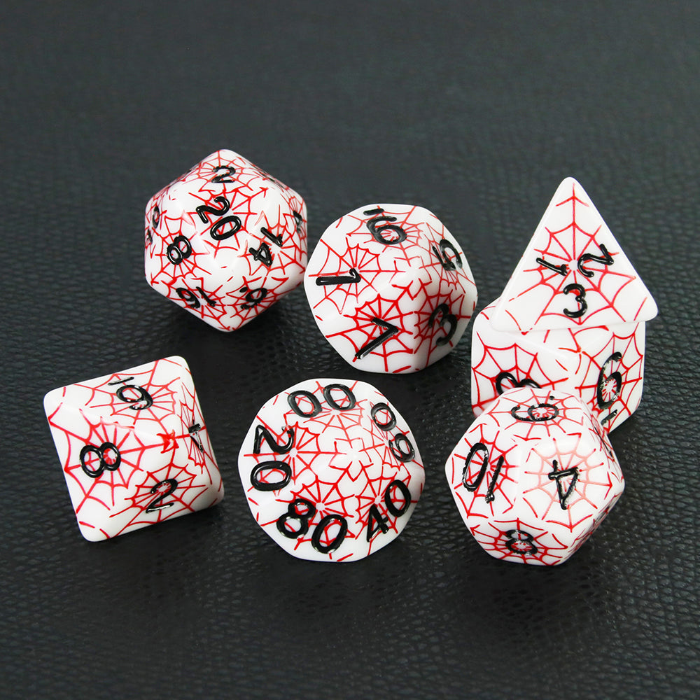 DND Dice Set - 7pcs Board Game Dice with Red Spider Web Pattern D4-D20 for DND Role Playing Game Entertainment Supplies, Perfect Gift for DND Player