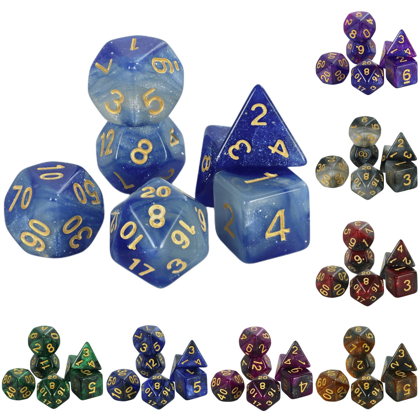 DND Dice Set 7pcs Mixing Color and Glitter Polyhedral Dice for DND TRPG Board Game Accessories Tabletop Game Dice D4 D6 D10 D00 D12 D20