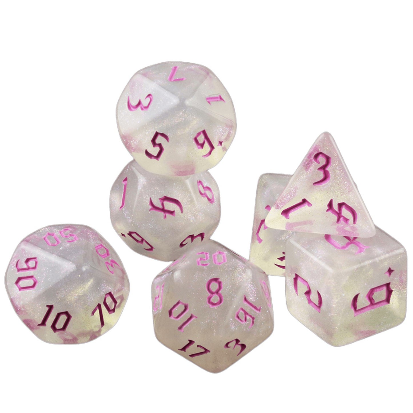 Glitter Effect Polyhedral Dice Set 7 Pieces Game Dice with Tube for Souvenirst Entertainment DND RPG Board Game