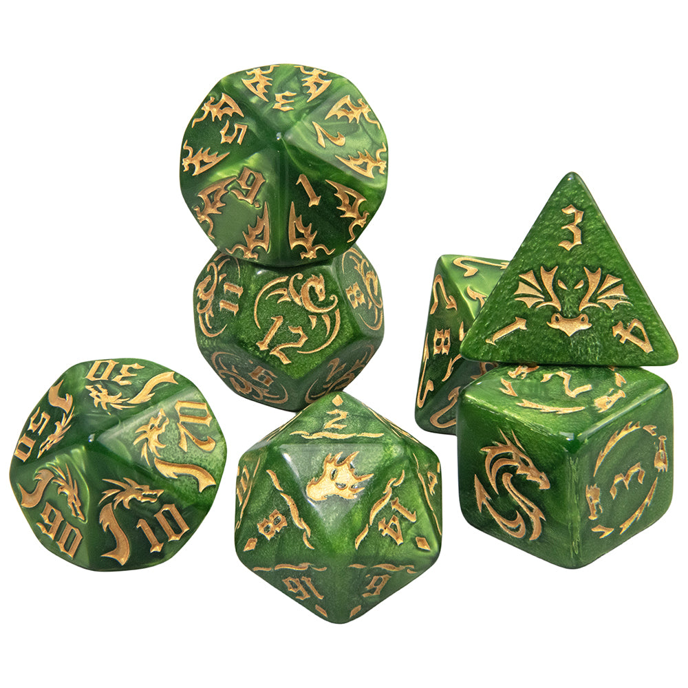 7pcs Marble Polyhedral Dice Set Gothic Font Numbers for Toy Cubes, DND and RPG, Table Game Party Entertaiment