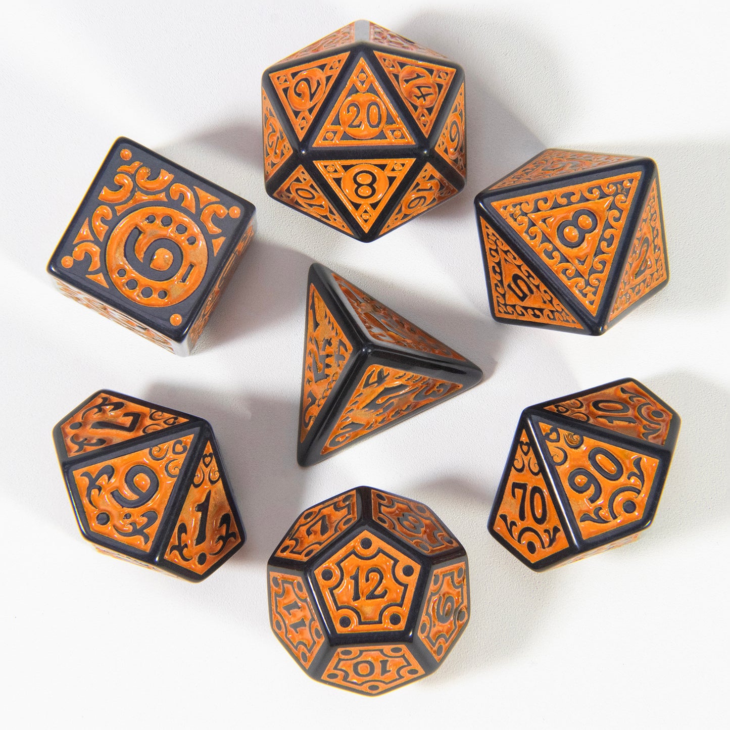 DND Dice Engraved with Textures Pattern Dice 7pcs Polyhedral Dice Set for DND RPG Table Game Accessories