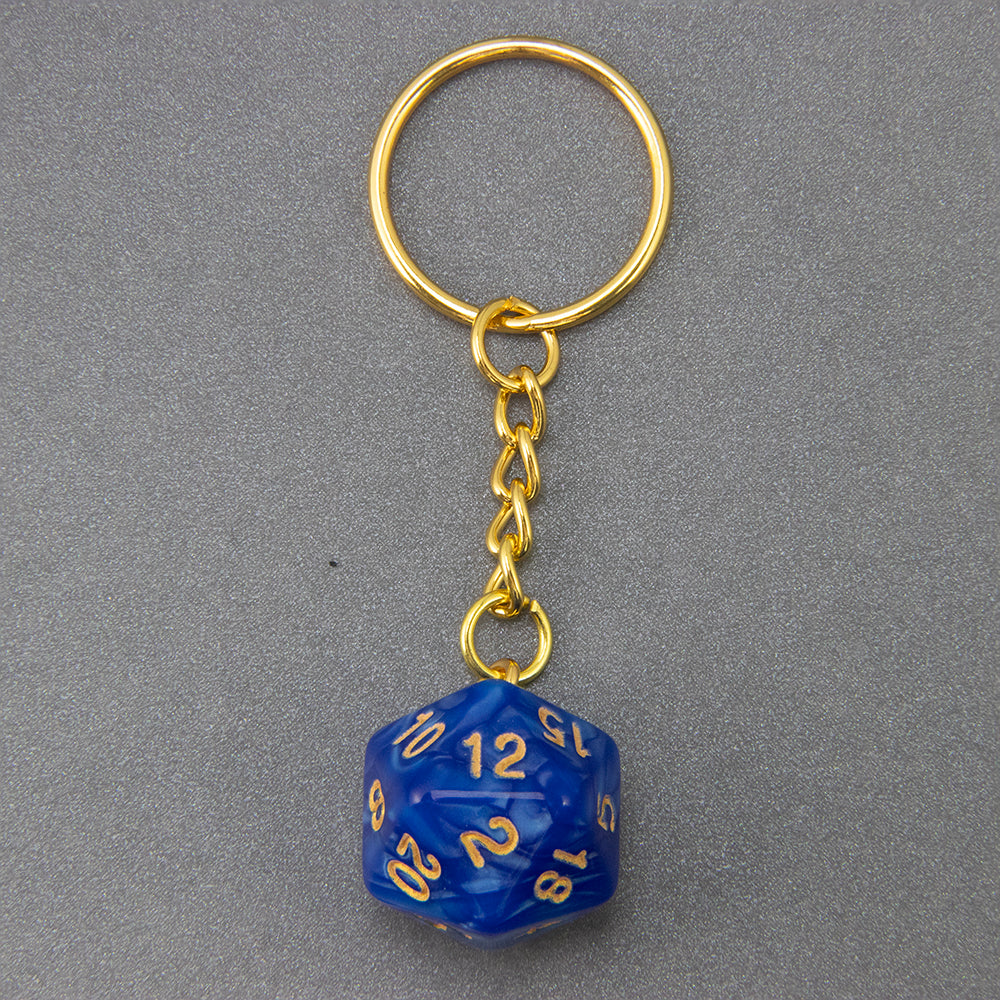 Marble Colored Dice Keychain DND Board Game Souvenirs 20 Sided Dice Pendant Keychain for Men Women