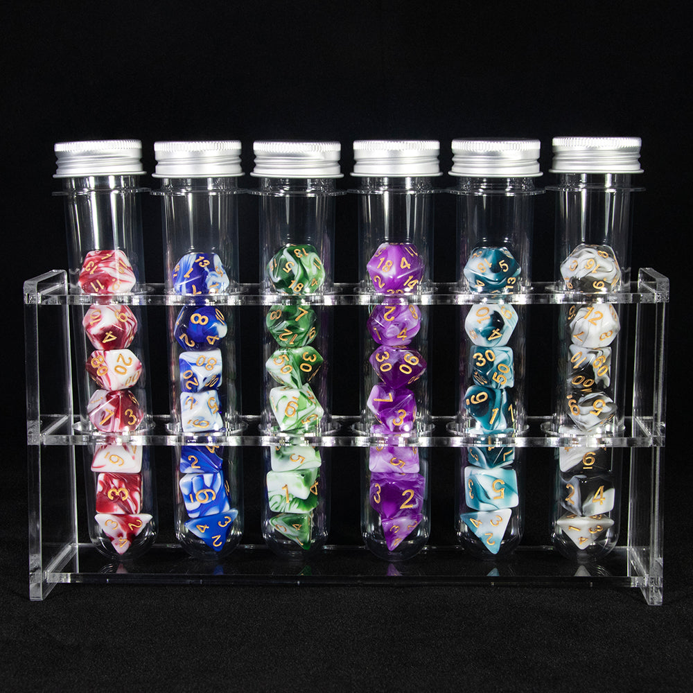 DND Polyhedral Dice Magic Color Dice for DND RPG Table Board Roll Playing Games, Complete 42PCS Dice with 6pcs Tube, 1pc Tube Rack