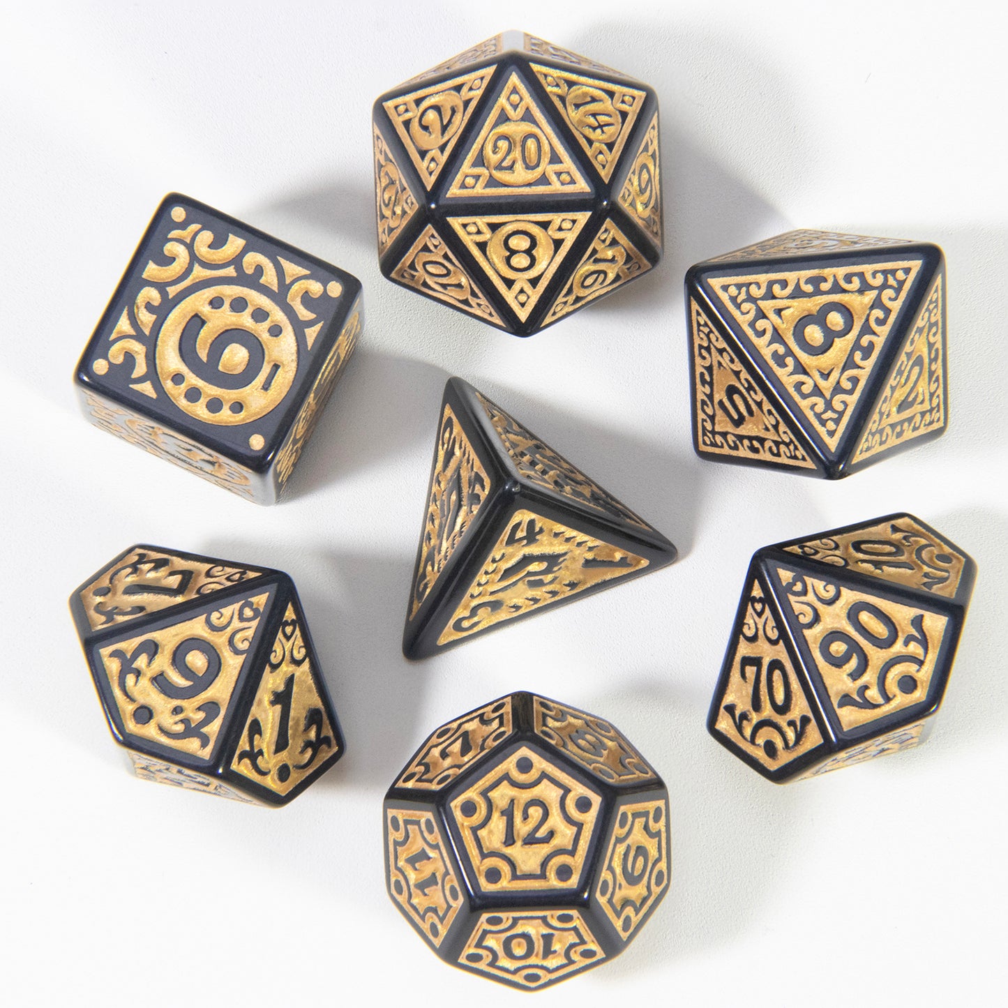DND Dice Engraved with Textures Pattern Dice 7pcs Polyhedral Dice Set for DND RPG Table Game Accessories