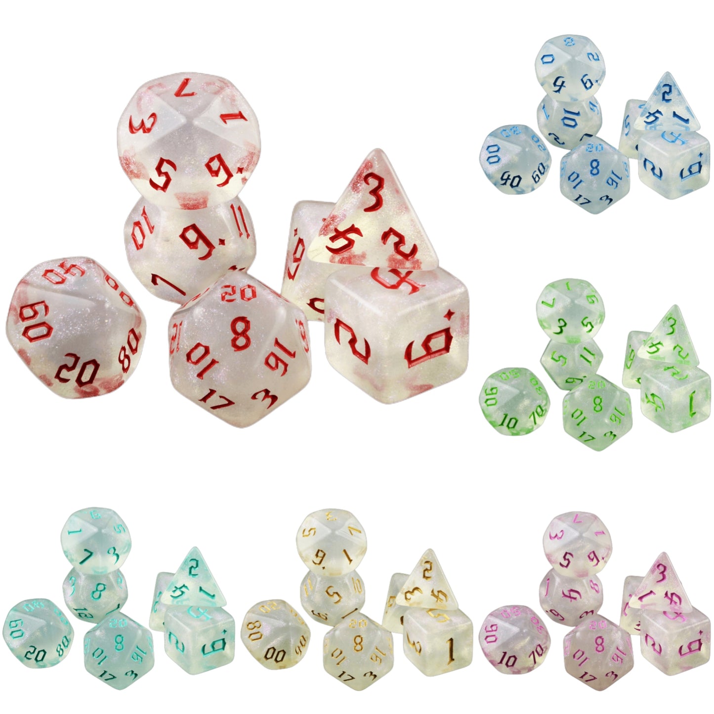 DND Dice Set - 7pcs Polyhedral Game Dice with Glitter Effect for Role Playing, Table Games