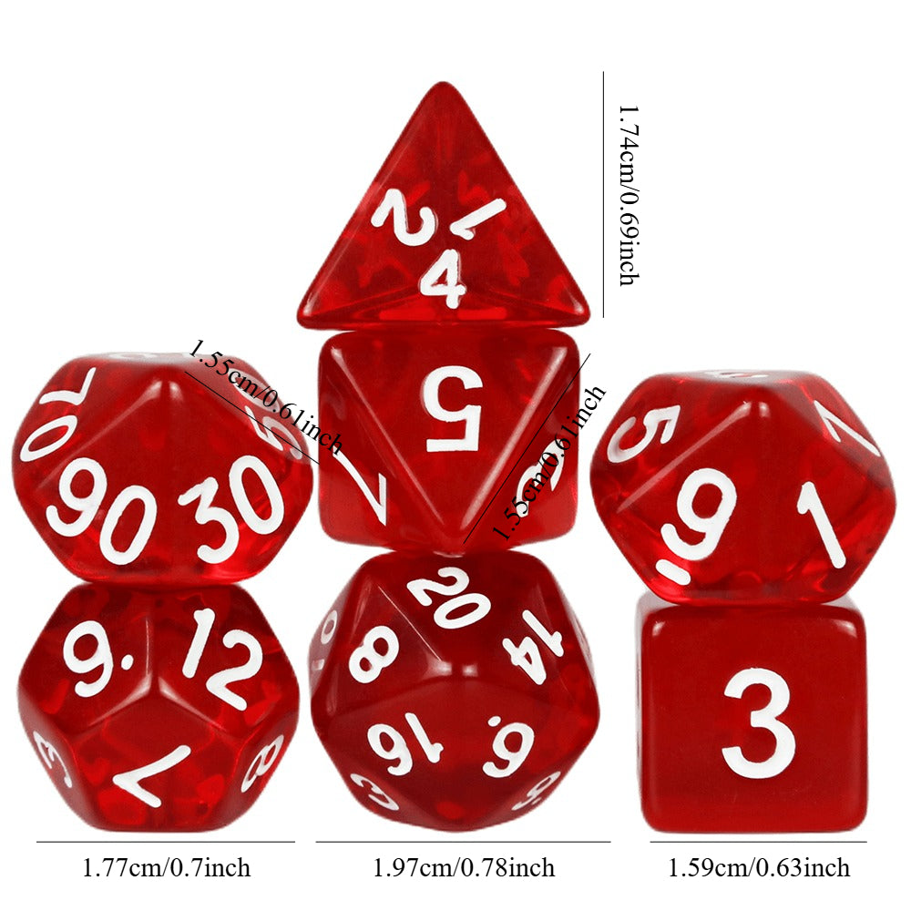 DND Transparent Dice 7pcs Polyhedral Dice for DND Role Playing Tabletop Borad Games Math Teaching