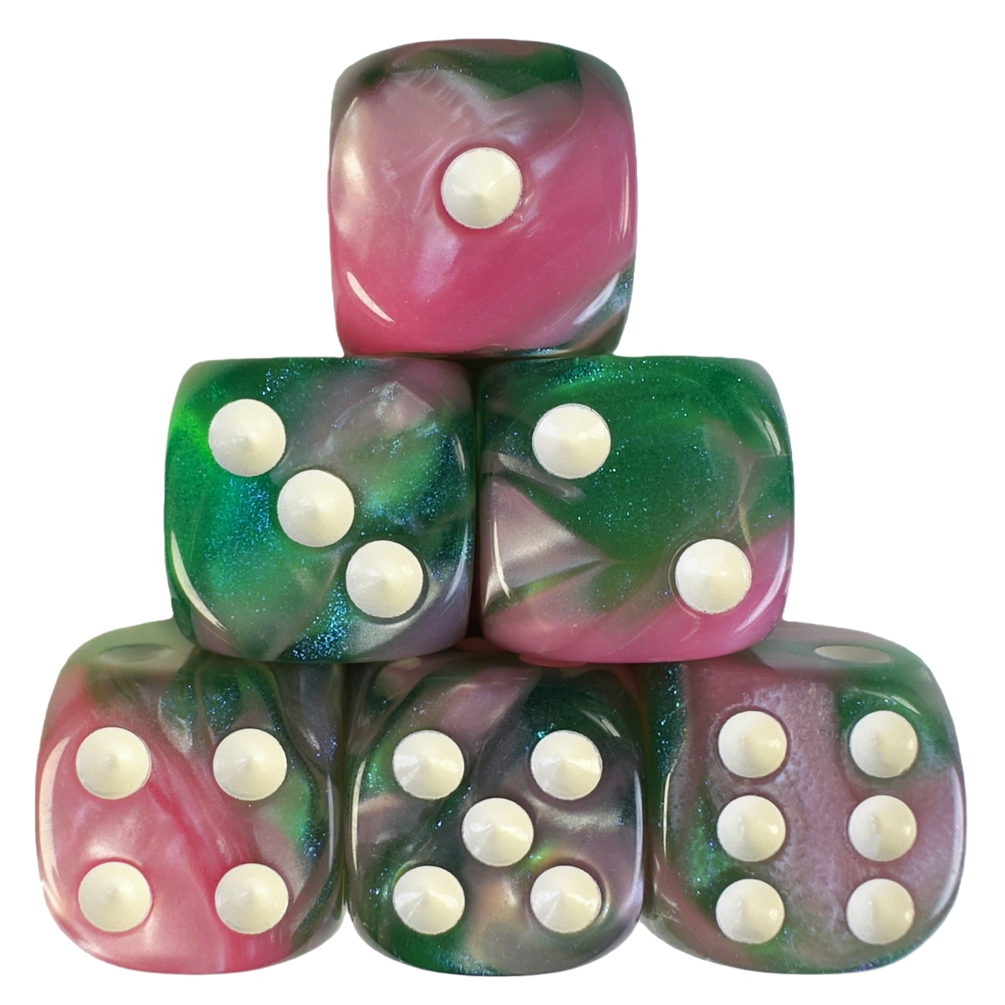 6pcs 16mm DND Dice 6 Sided with Pips, D6 Mixing Color with Glitter Dice for Party Entertainment Table Game